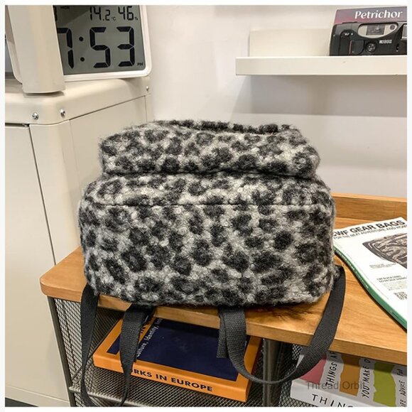 Fuzzy Cheetah Backpack, Adjustable Strap, Lightweight Corduroy, Daypack Purse